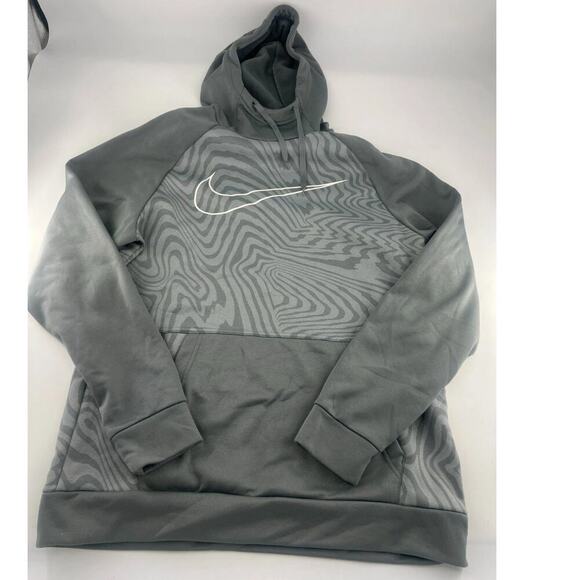 Nike Sweatshirt Mens Medium Gray White Standard Fit Pullover Hoodie Swoosh Sport - Picture 1 of 8
